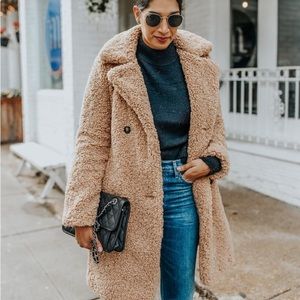 camel faux fur plush teddy bear jacket collared warm coat